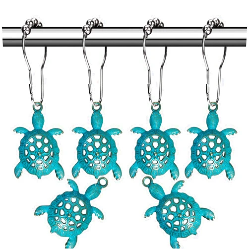 Aimoye Nautical Green Sea Turtles Beach Theme Shower Curtain Hooks, Blue Ocean Decor Shower Hooks for Shower Curtain, Tropical Shower Curtain Rings Rust Proof Shower Curtain Hanger Clips