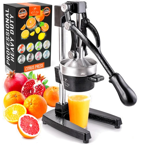 Zulay Kitchen Cast Iron Juicer - Easy-to-Clean Heavy-Duty Manual Juicer, Professional Citrus Juicer - Stainless Steel Lemon Squeezer - Manual Citrus Press & Orange Squeezer - Orange Juicer (Black)