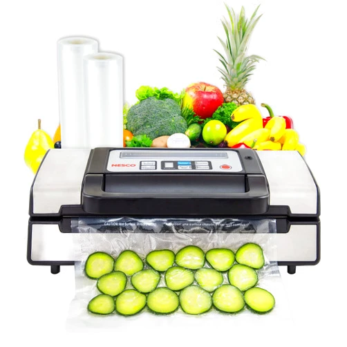 Nesco Deluxe Food VS-12 Vacuum Sealer, 130 Watts, Kit Bags & Viewing Lid, Compact, Silver