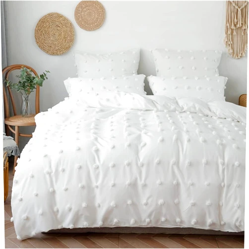 ANYSWBKN 3 Pieces Bedding Duvet Cover Set Solid Color Cut Flowers Dot Hair Ball Pattern Cover Soft Bedding Sets with Comforters Pillowcases White Twin