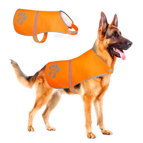SiKiWagz Reflective Dog Safety Vest, High Visibility Dog Vest with Reflective Strips, Adjustable and Durable Nylon Dog Hunting Vest for Night Walks, Hiking, and Outdoor Adventures, Orange (Large)