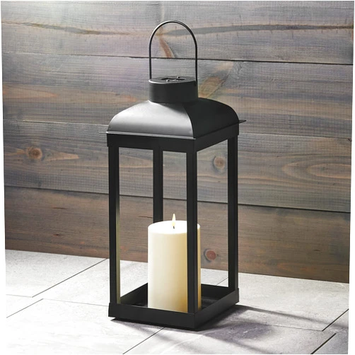 LampLust Outdoor Candle Lantern, Solar Powered - 15 Inch Tall, Black Metal, Open Frame (No Glass), Dusk to Dawn Timer, Decorative Large LED Lantern Lights for Front Porch, Garden or Patio Decor