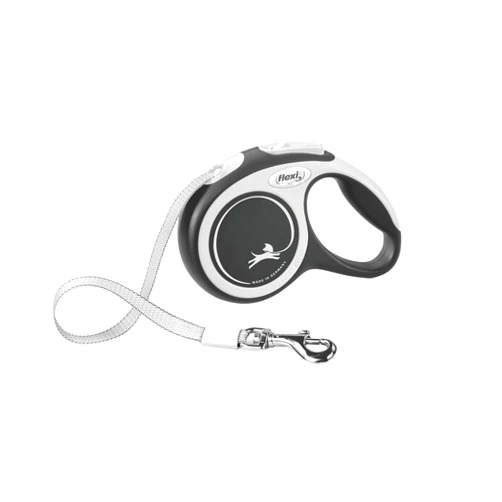 Flexi New Comfort Retractable Dog Leash (Tape), Ergonomic, Durable and Tangle Free Pet Walking Leash for Dogs Up to 26 lbs, 10 ft, Extra Small, Grey/Black
