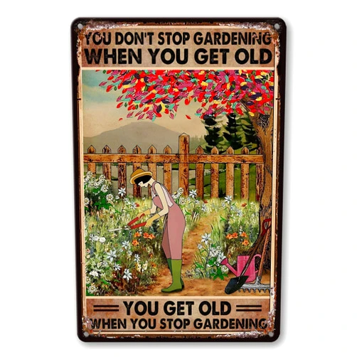 Doxidi Garden Sign Vintage Garden Metal Tin Signs Outdoor You Don'T Stop Gardening When You Get Old When You Stop Gardening Sign For Outside Metal Tin Signs Farm Funny Garden Sign Decorative Outdoor 8x12