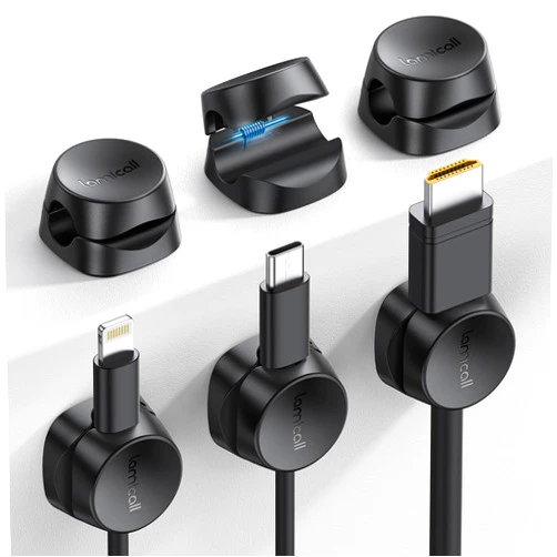Lamicall Cord Organizer [1s Lock] Spring Cable Holder Clips - Lamicall 6Pack Desk Cable Management Clips, Phone Charger Cord [Smooth Adjustable], Adhesive Wire Organizer Keeper for Nightstand Wall Car Office