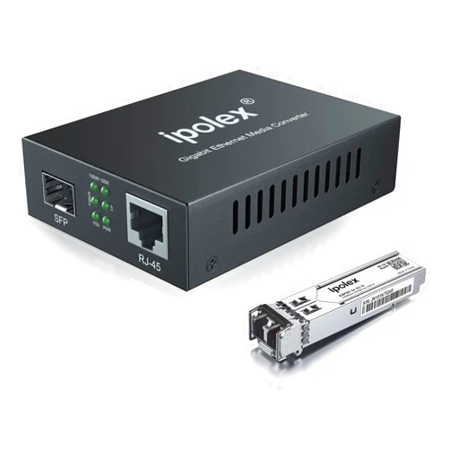 Ipolex Gigabit Multi-Mode LC Fiber to Ethernet Media Converter with A SFP SX Module, 1.25G Fiber to Copper RJ45 Media Converter, 1000Base-SX to 10/100/1000Base-TX, MMF, Transmission up to 550 meters/1804 ft