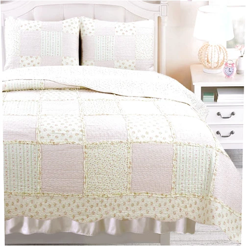 Cozy Line Home Fashions Floral Light Pink True Patchwork 100% Cotton Girl Quilt Bedding Set, Reversible Coverlet Bedspread (Sweet Peach, Queen - 3 Piece)