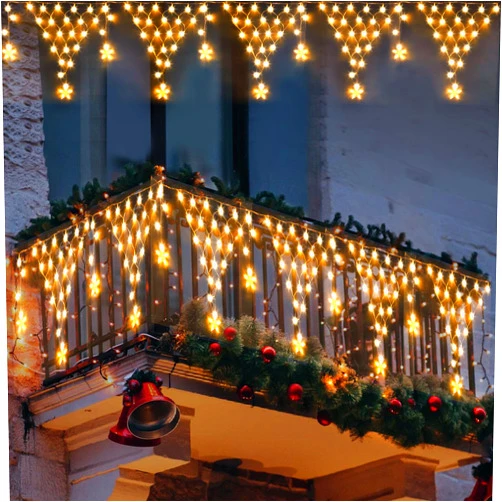 MINIAO Christmas Lights Outdoor Decorations 218 LED 13.8ft Curtain Fairy Lights with 12 Drops, Clear Wire LED String Light Decor with 8 Modes for Wedding Party Holiday Christmas Indoor Outdoor Decor
