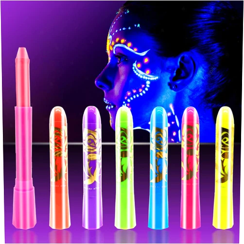 Bzeumk Face Paint Crayons Glow in The Dark Body Painting Kit Under UV and Black Light Makeup Non-Toxic for Halloween Masquerades Easter Festivals Party Supplies (6 Colors)
