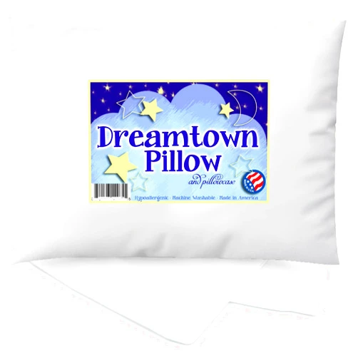 Dreamtown Kids Toddler Pillow & Pillowcase, Hypoallergenic & Made in USA. Ideal for Crib, Bed & Travel. Soft & Breathable for Safe, Cozy Sleep. Perfect for Boys and Girls - Ages 2+,White
