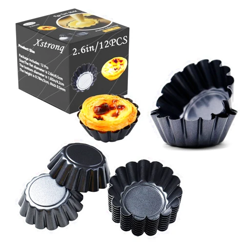 Xstronq Egg Tart Molds 12PCS Tart Pan, Mini Carbon Steel Non Stick Tart Pans, Tart Molds For Baking (2.6 inch)