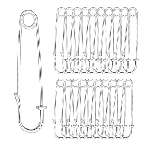 cobee 20 Pcs Large Safety Pins for Clothes, 2 Inch Heavy Duty Safety Pins for Thick Fabric, Metal Safety Pins for Crocheting Clothing Tag DIY Craft (Silver)