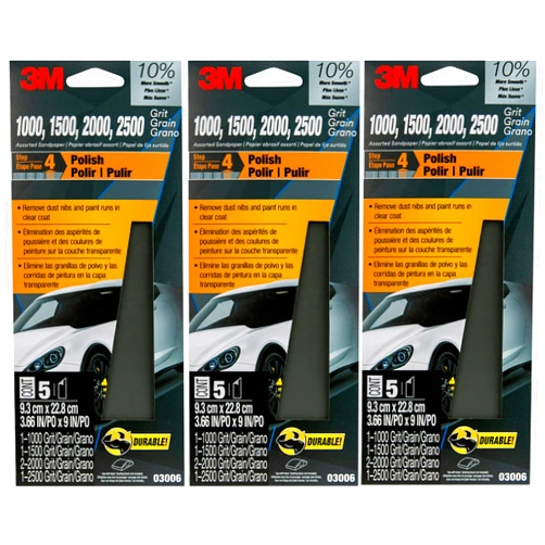 3M(TM) Wetordry(TM) Sandpaper, 03006, 3-2/3 in x 9 in, Assorted, 3 Pack