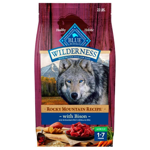 Blue Buffalo Wilderness Rocky Mountain Recipe High-Protein Adult Dry Dog Food, Made in The USA with Natural Ingredients Plus Wholesome Grains, Bison, 22-lb. Bag