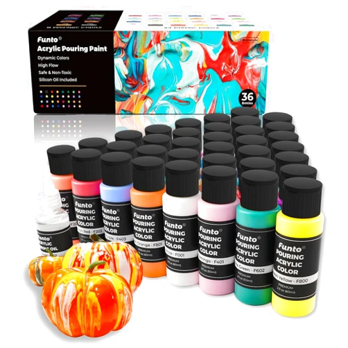 Funto Acrylic Pouring Paint Set, 36 Bottles, with Silicone Oil, High Flow, Pre-Mixed, Art Supplies for Pouring on Canvas, Glass, Wood, Tile, Rocks