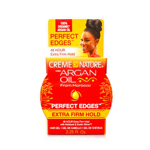Creme of Nature with Argan Oil From Morocco Perfect Edges Hair Gel, 24 Hour Hold with Moisture and Exotic Shine, Extra Firm Hold, 2.25 Oz (Pack of 1)