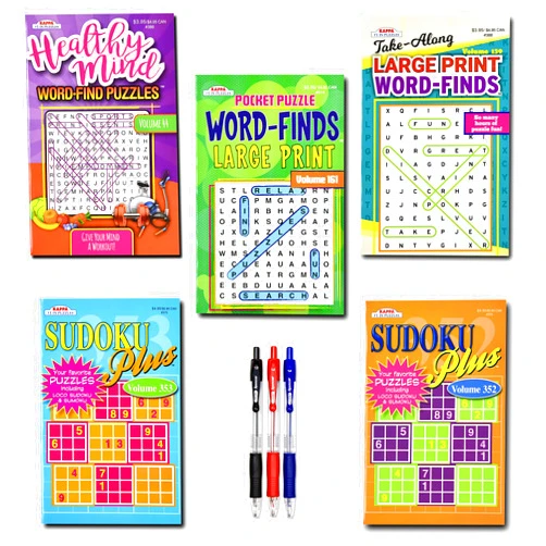 Variety Savings 5-Pack 450+ Travel-Size Sudoku Book,Sudoku Puzzles for Adults, Large Print WordSearch Puzzle Books for Adults, Aging Seniors Brain Stimulation Variety Pack Bulk – Digest Size 8x5