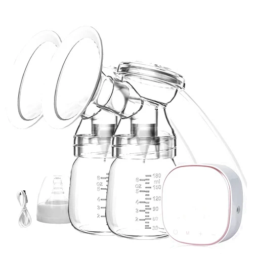 COOCAO Double Electric Breast Pump,Portable Anti-Backflow，3 Modes and 9 Levels,Strong Suction,Pain Free,LED Display, Easy to Assemble and Clean Rechargeable Milk Extractor for Home and Travel