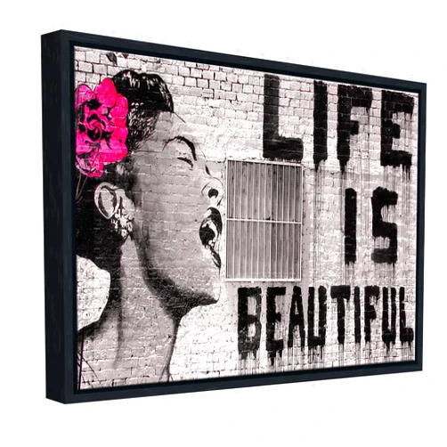 Wieco Art Framed Wall Art Canvas Prints of Banksy Life is Beautiful Abstract Artwork for Wall Decor Room Decorations Black Frame