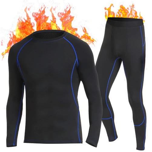 SIMIYA Thermal Underwear Set for Men Long Johns with Fleece Lined Base Layer for Workout Skiing Running Hiking Navy Blue