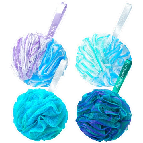 AmazerBath Loofah Sponge 75g/Piece, Exfoliating Bath Sponge Body Scrubber - Loofa Set of 4 Flower Color (Large, Green-Purple)