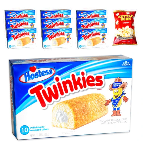 Noble Crunch Twinkies (10pks - 100 twinkines) - Gourmet Sweet and Salty Kettle Popcorn (1, 5.5oz bag) - Delicious Snack Bundle - 11 Items Total