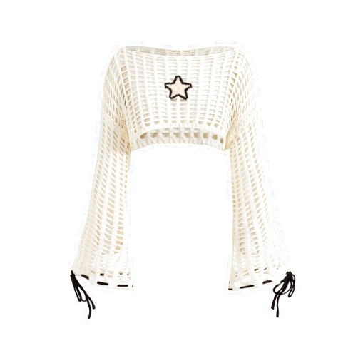 Verdusa Women's Hollow Out Sheer Crop Tops Bell Sleeve Crochet Sweater Cover Up
