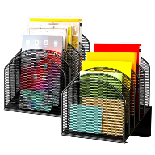 VETUZA Desk File Organizer, Metal Mesh Vertical Desktop File Folder Holder for Office & School & Home, 2 Pack