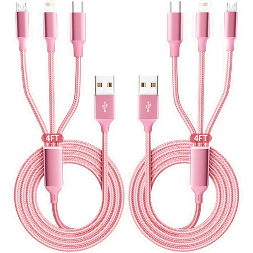 IDISON Multi Charging Cable(2Pack 4FT), 3 in 1 Charging Cable Nylon Braided USB Multi Charger Cable Universal USB Cable with Type C/Micro/IP Port for Most Cell Phones & Pads