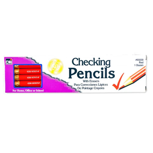 Charles Leonard Checking Pencil, Red Colored with Eraser, 12/Box (65030)
