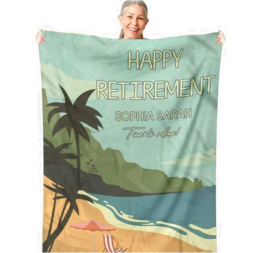 CUPIDCUSTOM Happy Retirement Gifts for Women Men | Best Retirement Gift Ideas | Farewell Gifts Goodbye Gifts | Time to Relax | Custom Name Retirement Blanket for Grandma, Mom, Dad, Boss