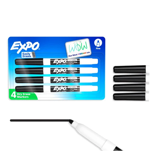 EXPO Low Odor Dry Erase Markers, Fine Tip, Black, 4 Count - Home Organization, Study Supplies