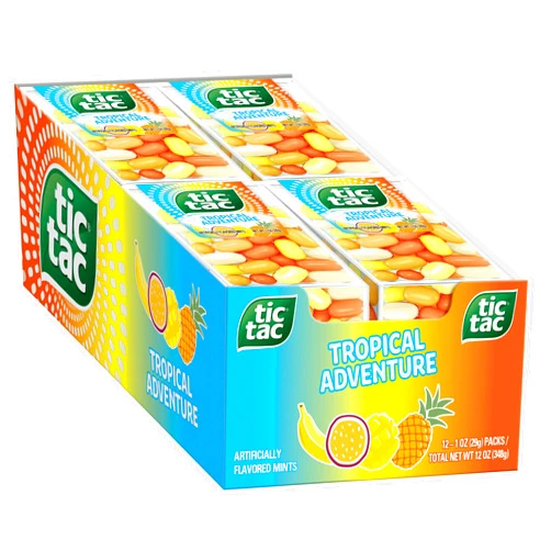 Tic Tac Tropical Adventure Fruit Flavored Mints, 12 Count, On-the-Go Refreshment, Stocking Stuffers, 1 oz Each