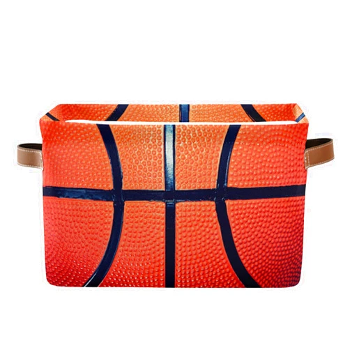 AUUXVA Sport Basketball Storage Bin Canvas Toys Storage Basket Bin Large Storage Cube Box Collapsible with Handles for Home Office Bedroom Closet Shelves，1 pc