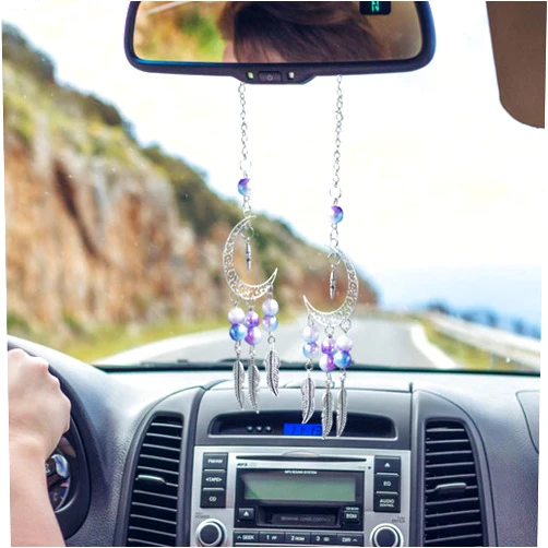 GLSOWEE Car Mirror Hanging Accessories, Dangling Moon Car Rear View Mirror Charm, Auto Interior Hanging Ornament Car Decor Pendant for Men and Women Hanger (Blue Moon)
