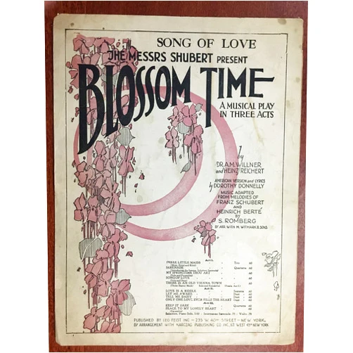 SONG OF LOVE (1921 A.M. Willner and Heinz Reichert SHEET MUSIC) pristine condition, from the show BLOSSOM TIME a musical play in three acts
