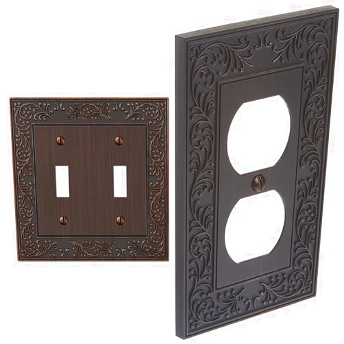 Amerelle 43TTVB 2 Toggle & 43DVB 1 Duplex English Garden Cast Metal Wallplates, Aged Bronze