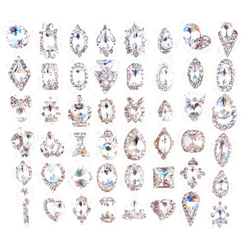 PARAOR 48PCS 3D Luxury Nail Art Rhinestones Nail Diamonds Glass Crystal AB Metal Gems Jewels Stones for DIY Nail Art Work Design Decoration Craft Jewelry Making
