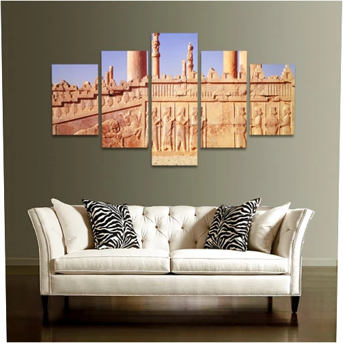 CrmArt 5 Panels Wall Art Persepolis - Persian Soldiers Statue Modern Home Decorative Painting Canvas Prints Poster Wall For Home Decor Framed Ready to Hang (60