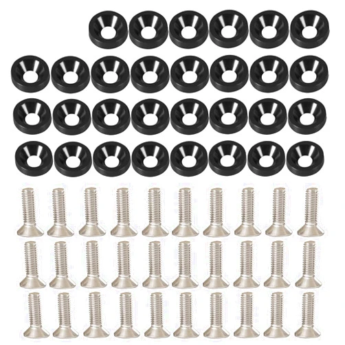 YESHMA 30 Pcs Bumper Fender Washers M6x20mm with Bolts, Engine Bay Dress Up Fastener Kit Aluminum for Headlights Trunk License Plate Frame (Black)