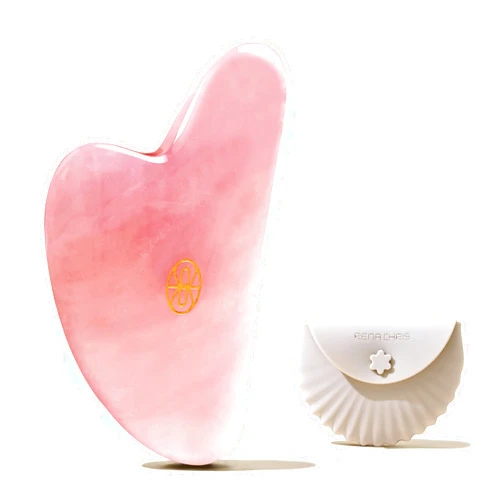 Rena Chris Gua Sha Facial Tools-Fuller, Ergonomic Rose Quartz Jade Gua Sha Stone for Face Massage,Jawline Sculpting and Puffiness Reducing, Skin Care Massager(Pink)