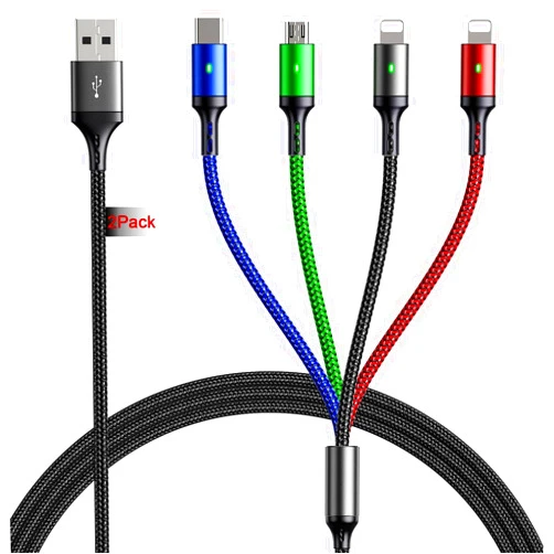 YTLUSN [2Pack 6Ft] Multi Charging Cable 4A, Multi Charger Cable, Adapter 4 in 1 Multi Charging Cord, Multi USB Cable, Fast Charging Cable with IP/Micro USB/Type C Ports for Cell Phones/IP/Samsung/PS/More