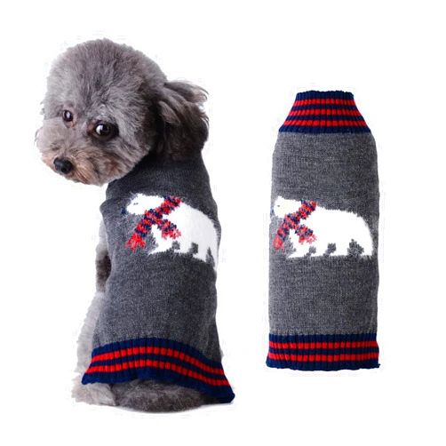 TENGZHI Dog Christmas Sweater Holiday Clothes for Dogs Girl Boy Fall Winter Knitted Soft Warm Puppy Clothing Cute Polar Bear Pet Outfit Ugly Xmas Sweater for Small Medium Large Dogs Cats(XS,Grey)