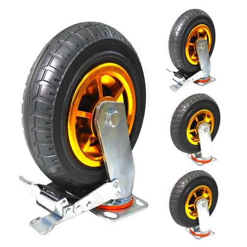 GaeaAuto 8 Inch Heavy Duty Casters Wheels Set of 4 Swivel Industrial Casters Rubber Wheels Tires for Cart Bench Shop Dolly Outdoor Wheels Replacement with 2 Brake and 3000Lbs Load Capacity, 4 Pack