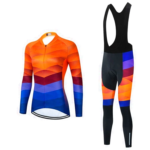 SUDU SUDO Women's Cycling Jersey Set Bike Shirt Long Sleeve Cycling Clothing Bicycle Bib Pants with Gel Padded