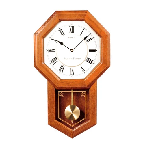 Seiko Light Oak Traditional Schoolhouse Wall Clock with Chime & Pendulum
