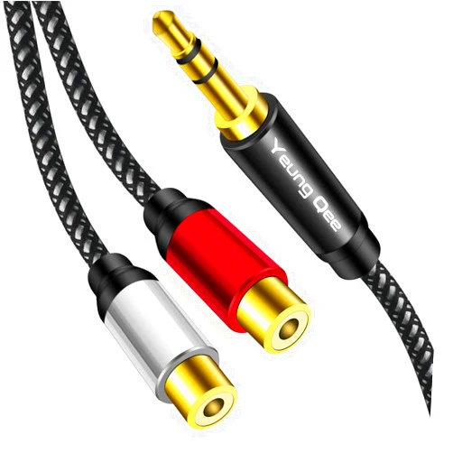 Yeung Qee 3.5mm to 2RCA Female Cable 3 ft,Yeung Qee 3.5mm Male to 2 RCA Female Jack Stereo Audio Cable Y Adapter for iPod, Tablets, MP3,HiFi Stereo System, Speaker (3FT/1M)