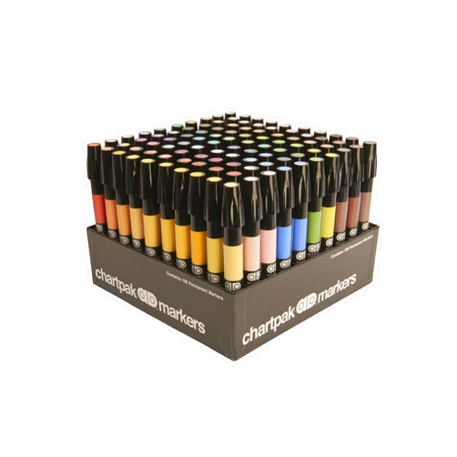 AD Marker The Original Chartpak, Tri-Nib, 100 Assorted Colors in Slot Caddy, 1 Each (AD100)