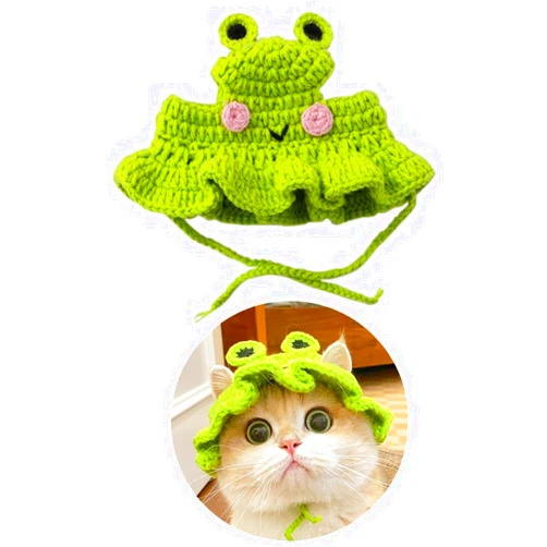 Zhouocea 1 PCS Cat Hat Cute Frog Shape Pet Cap Halloween Cat Kitten Halloween Costumes Cat Birthday Hat for Christmas Birthday