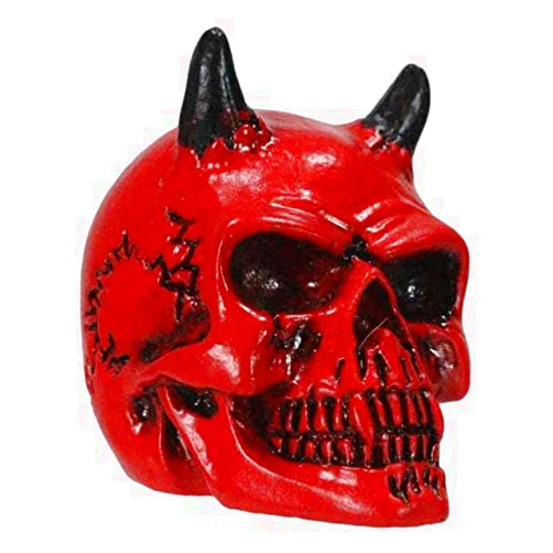 Ebros Gift Black Kiss Horned Demon Crimson Hell Fire Vampire Pit Lord Skull Miniature Figurine 1.25